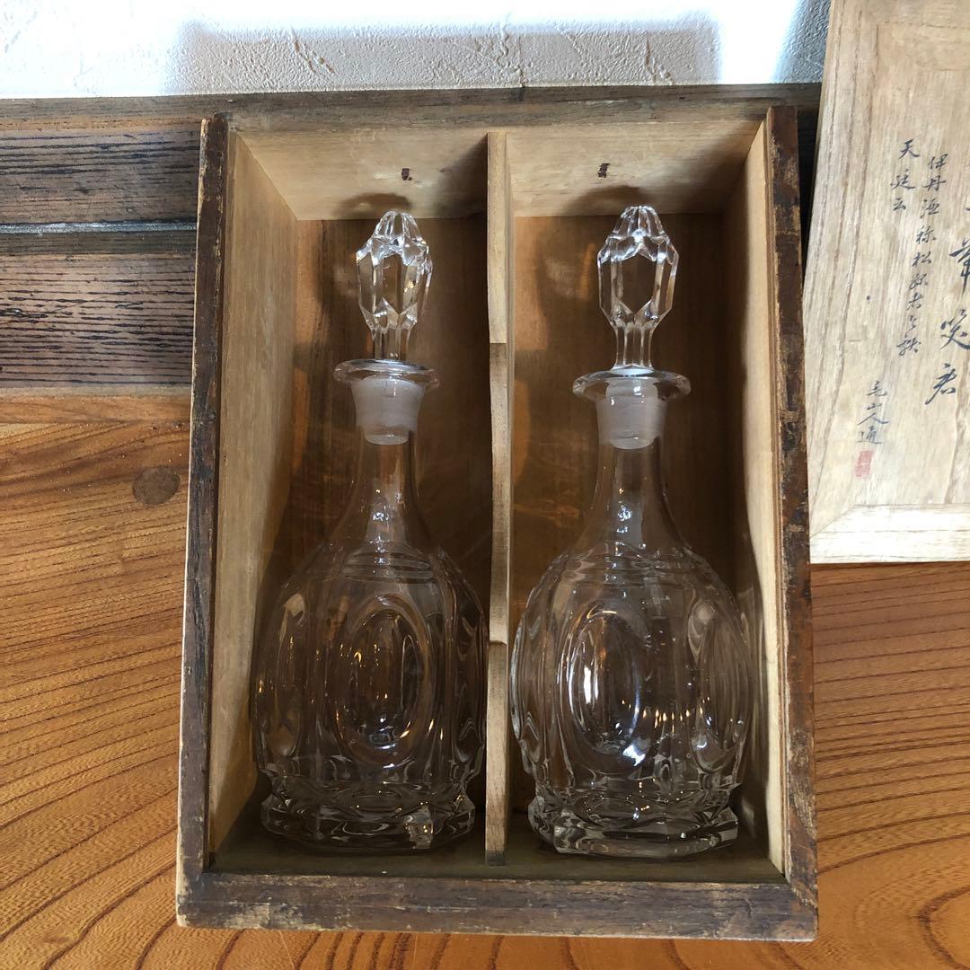 江戸期のギヤマンガラス瓶一対古箱入