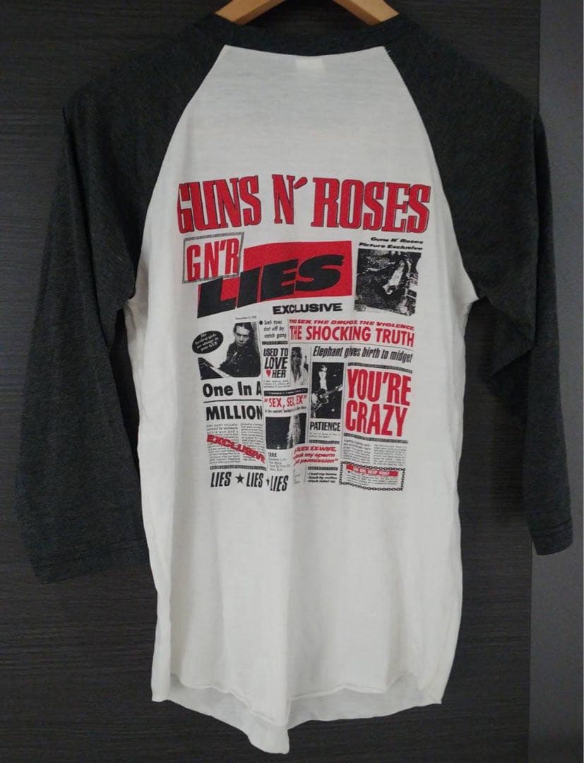 ガンズ・アンド・ローゼズ　ベースボールシャツ　白×グレー　М