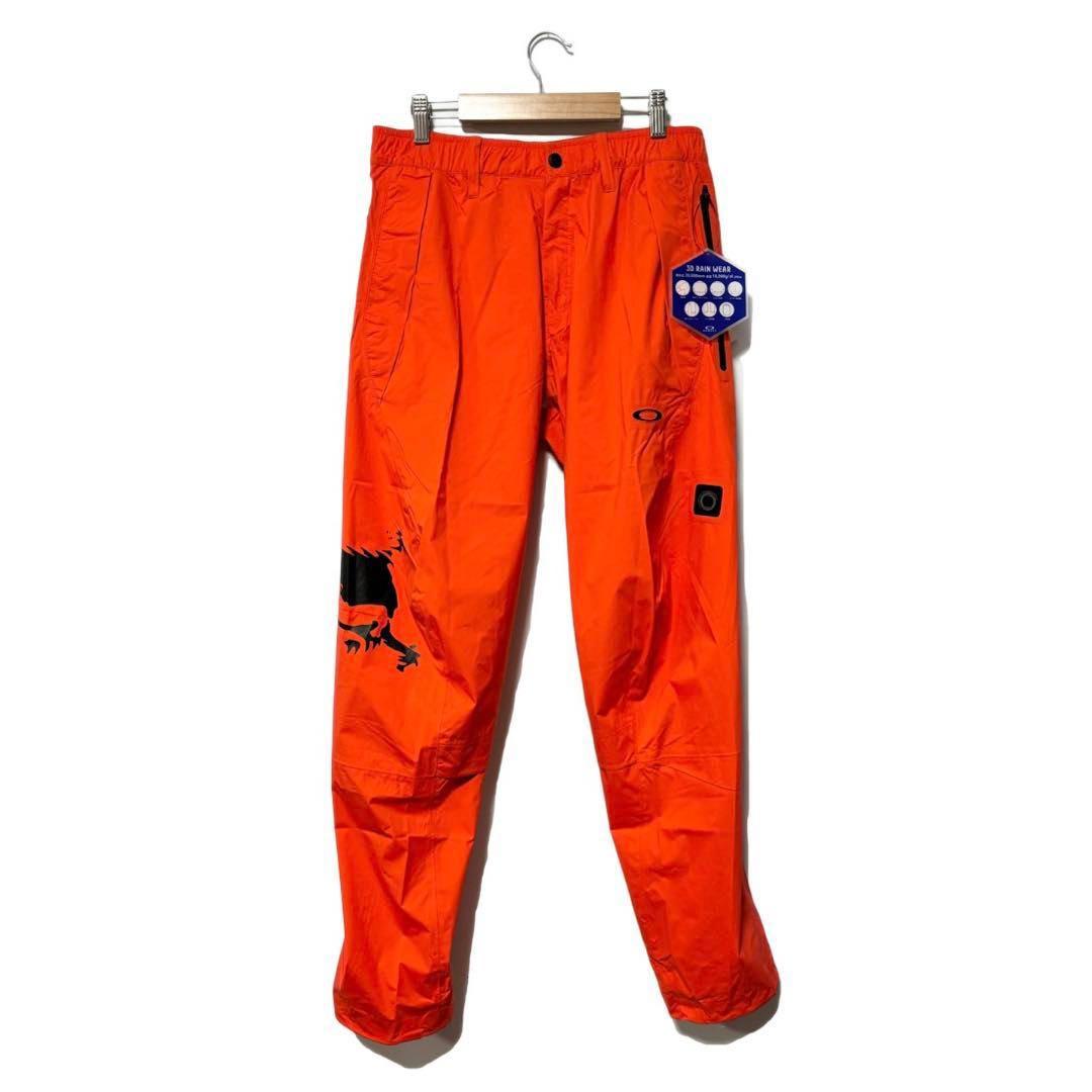 オークリー ゴルフ スカル スタウンチ 3D レインパンツ フレアオレンジ M