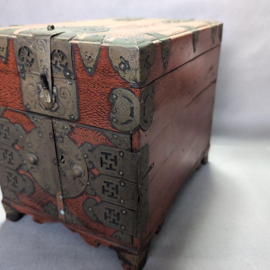 李朝朱漆塗櫛箱　李朝化粧箱　木製箱　 朱漆塗櫛箱　李朝収納箱　李朝民芸家具