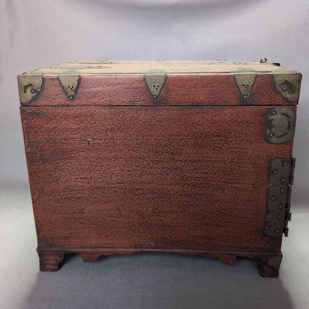 李朝朱漆塗櫛箱　李朝化粧箱　木製箱　 朱漆塗櫛箱　李朝収納箱　李朝民芸家具