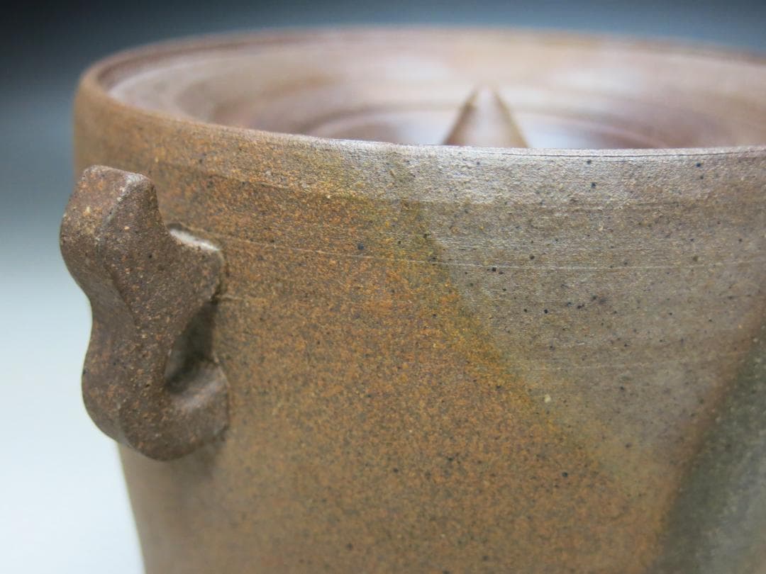 堀内宗完宗匠書付 堀野証嗣作「萬古やき南蛮写耳付水指」 共箱 茶道具 T-12