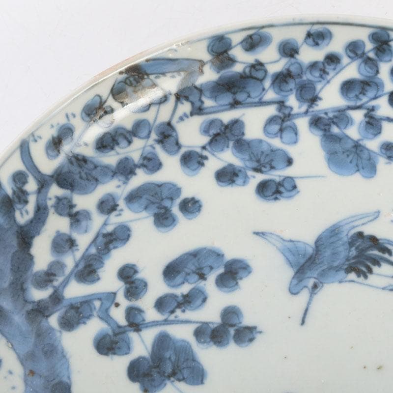 中国　青花　花草鳥文盤　皿　一對　在銘　C　9290