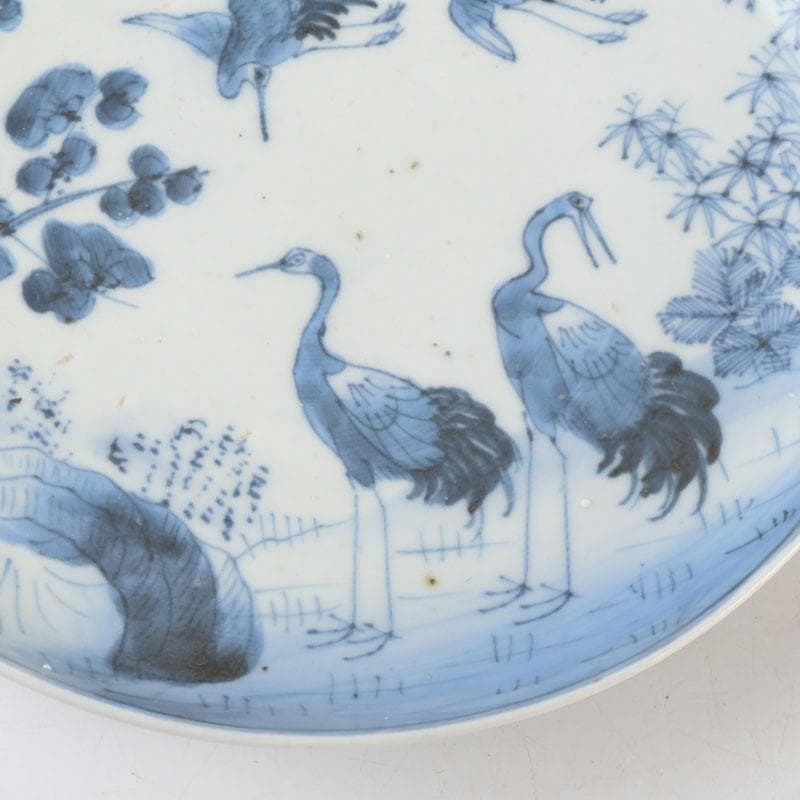 中国　青花　花草鳥文盤　皿　一對　在銘　C　9290