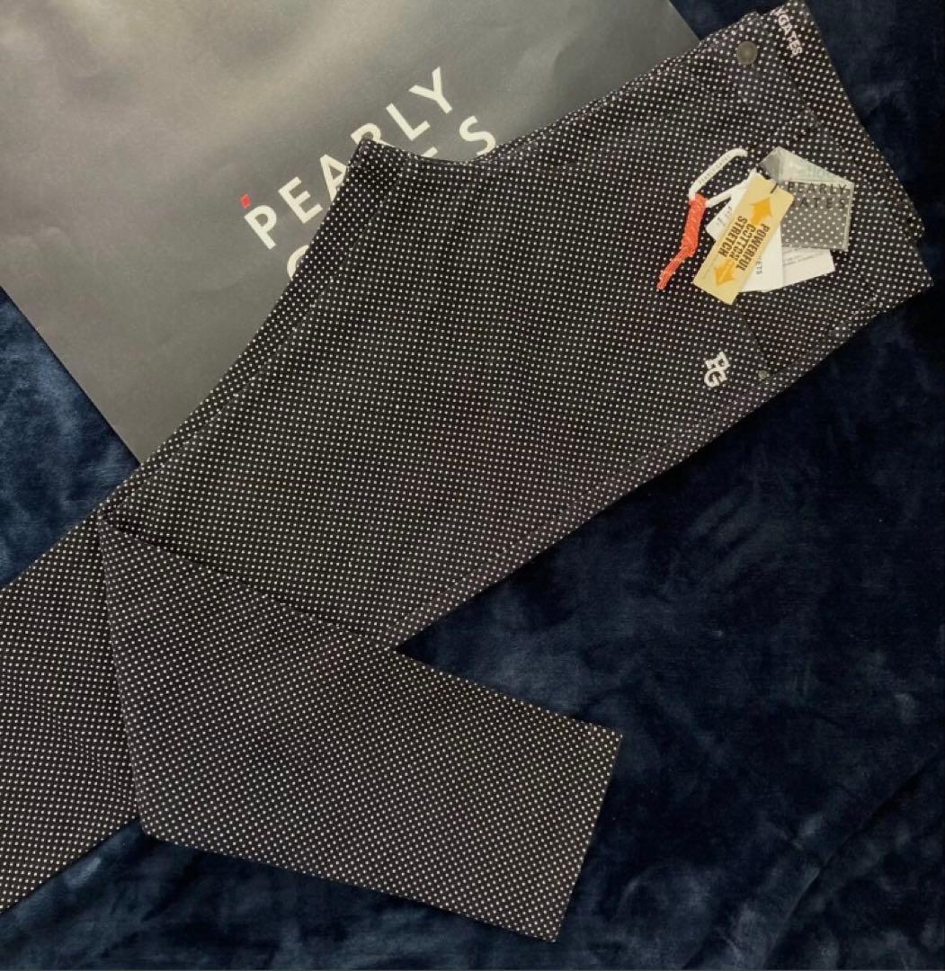 新品 パーリーゲイツ パワフルコットンストレッチ ドット柄 パンツ(5)L/黒