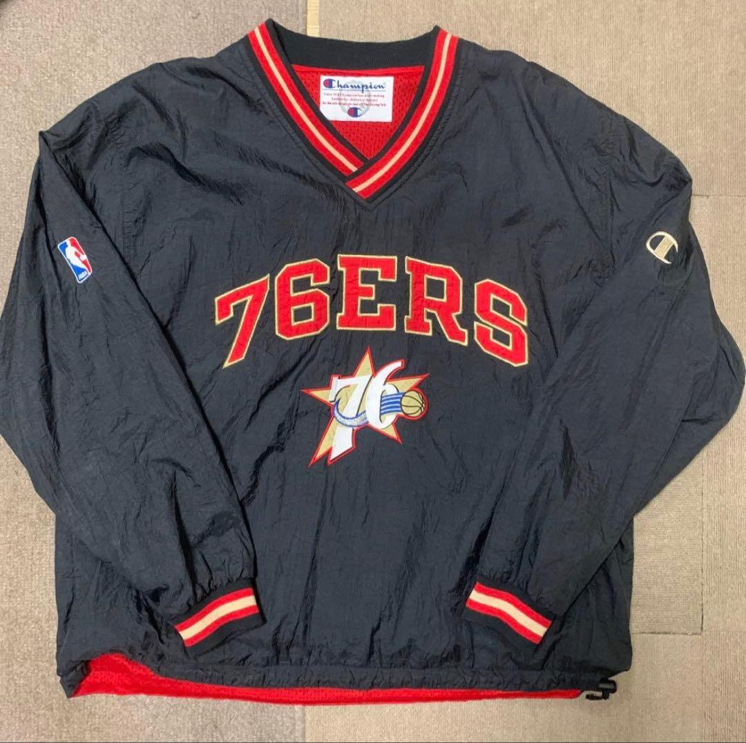 激レア76ERS Champion メッシュジャージ 黒 赤