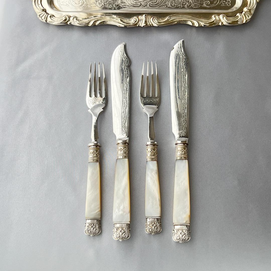 【John Sanderson】【白蝶貝/純銀継手エンド】カトラリーセット