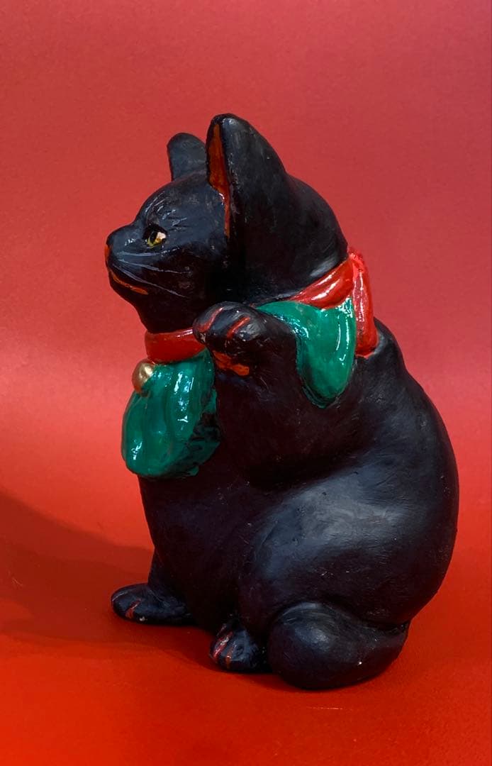 長浜人形　招き猫　黒　高さ15cm