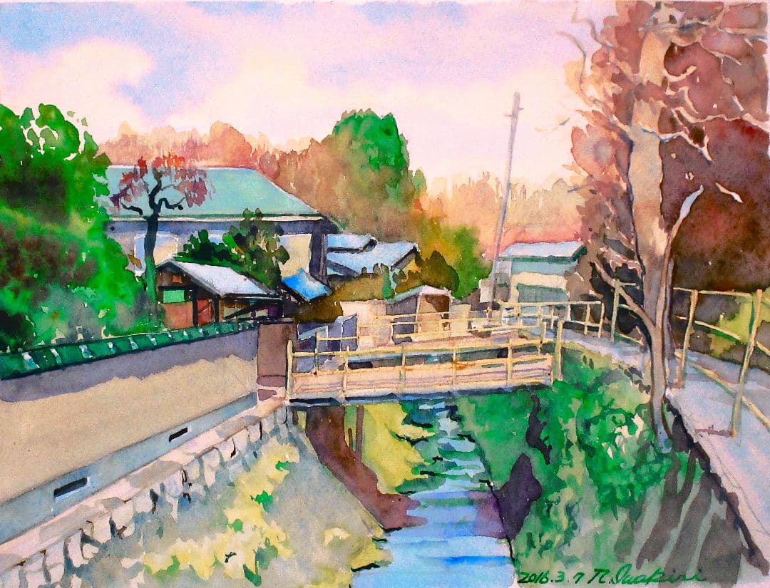 水彩画 風景画 原画 額装済み F6サイズ