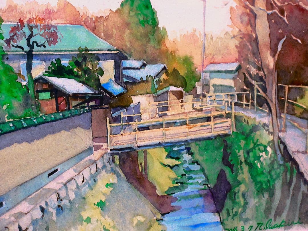 水彩画 風景画 原画 額装済み F6サイズ