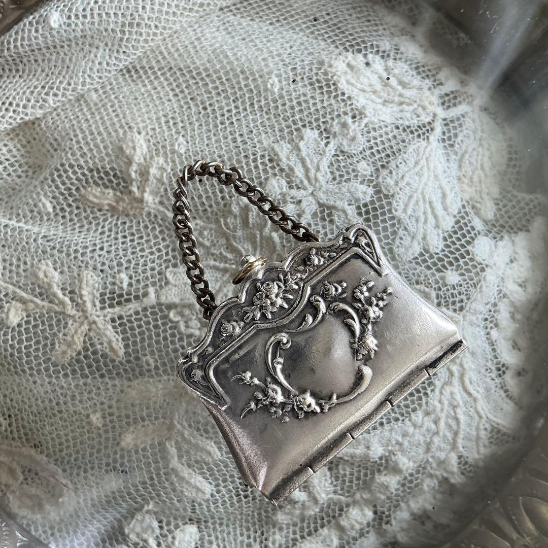 【ｍ】フランスアンティーク ミニチュア　バッグ　シルバープレート