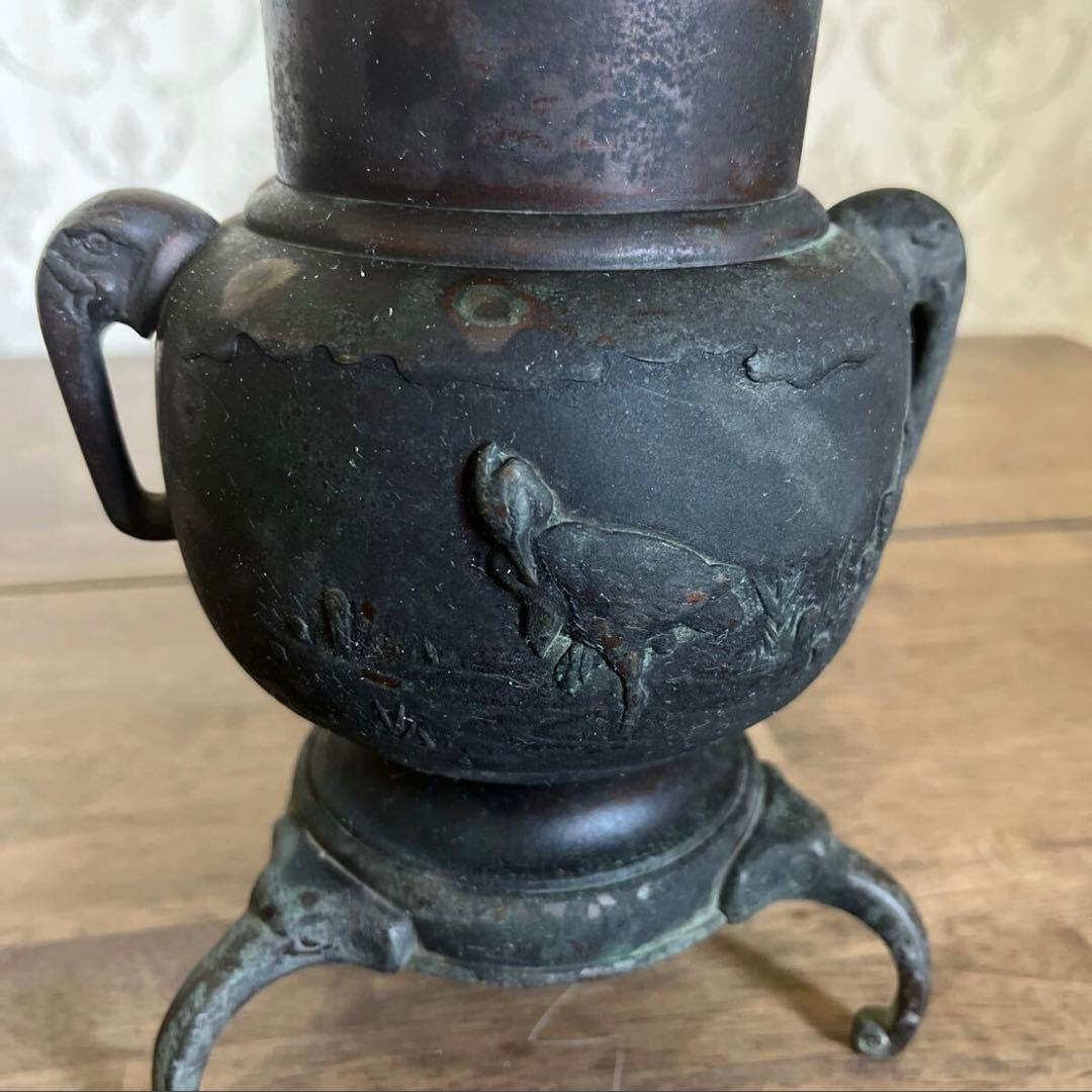 【アンティーク】銅製 青銅 薄端 中国美術 置物 三足 花器 花瓶 香炉 古道具