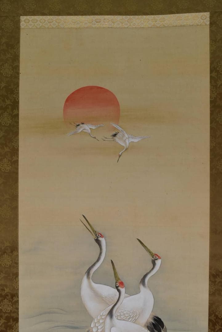 【真作】雲渓/海浜群鶴図/掛軸/名家伝来/AA-608