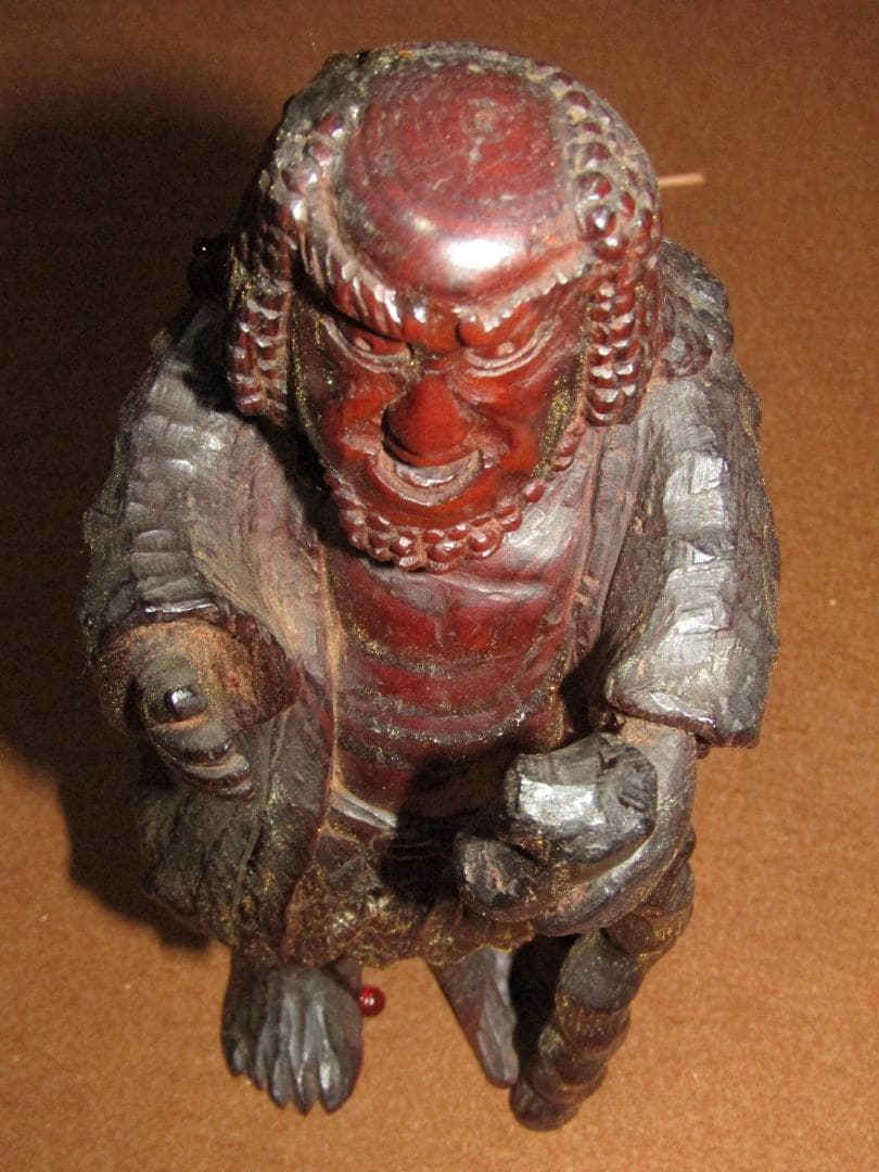 【木彫　肥松　義法仙人　北京・美信刀　２０ｃｍ　木箱付　仏教美術】