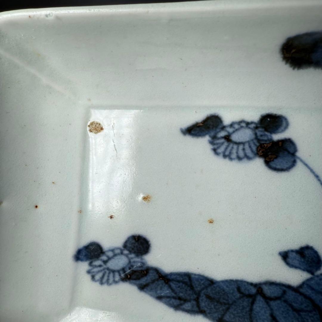 古伊万里　染付芙蓉文様長皿　五客　成化年製　江戸後期　料理屋　花草文様　裏文様有