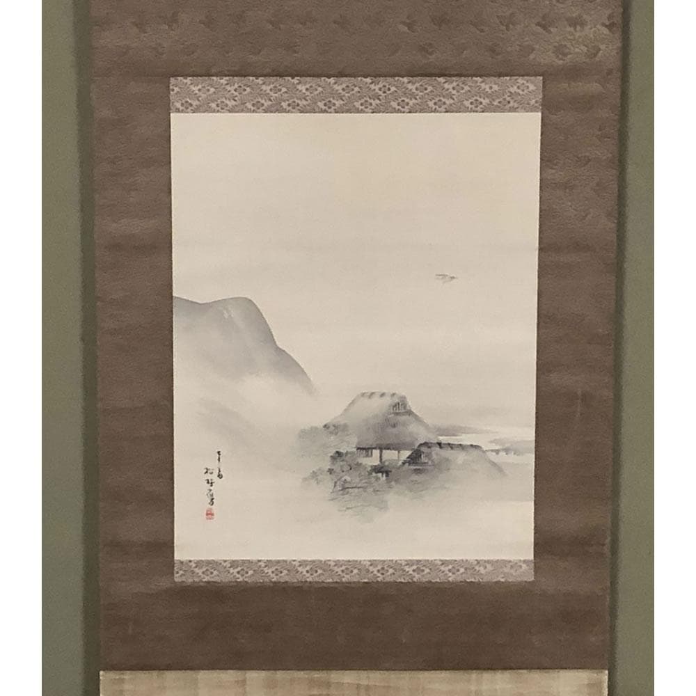 e2650 掛軸 藤井松林 画 桂舟 識箱 田家山水図 茶掛軸