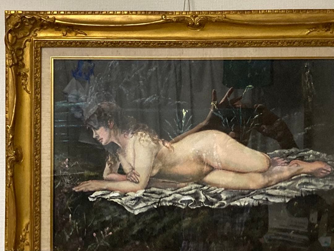 絵画/人物画/山本芳翠 [横たわる裸婦] M12号/油彩画/画集付き/豪華額装品