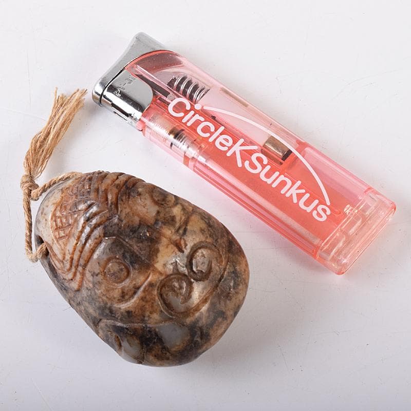 中国　玉石彫刻　漢詩刻　根付　紙鎮　置物　C　8331E