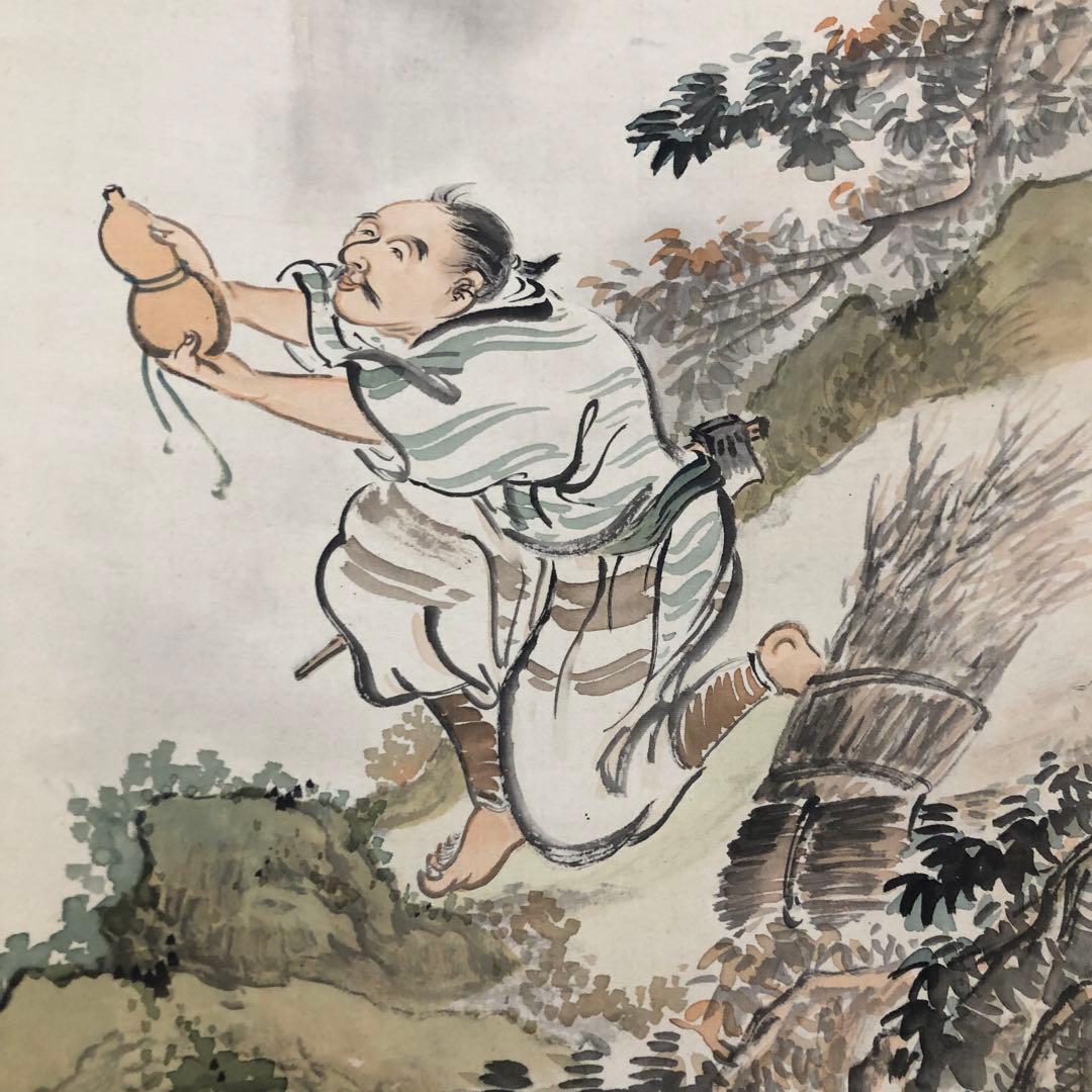 旧家蔵出 肉筆保証　大型　古美術　掛け軸　養老瀧孝子之図　骨董品　時代物