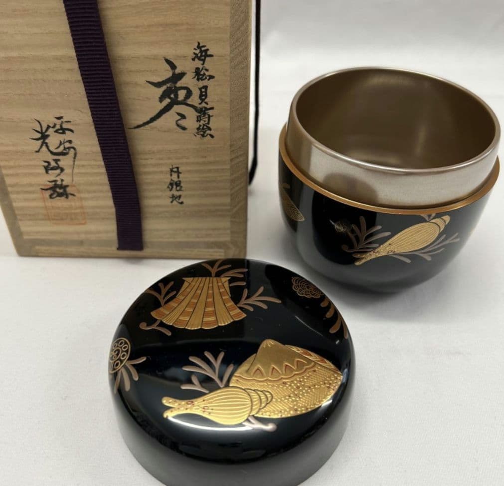 海松貝蒔絵 棗 内銀地 平安 光阿弥 茶道具