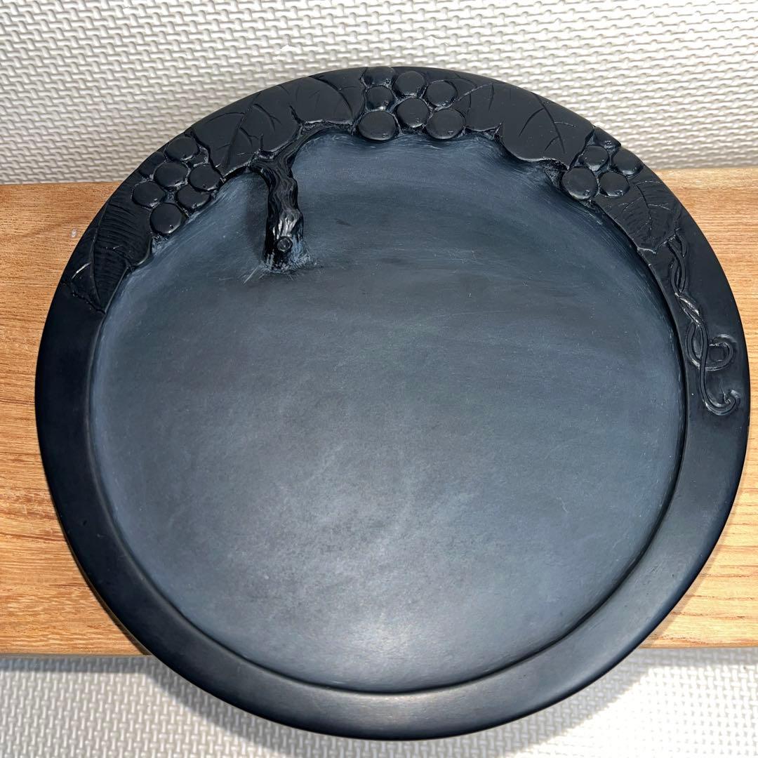 ⭕️奥山朝陽　大型硯　径18cm葡萄刻研　雨畑硯　芳龍閣本舗　名工　望月秀峰