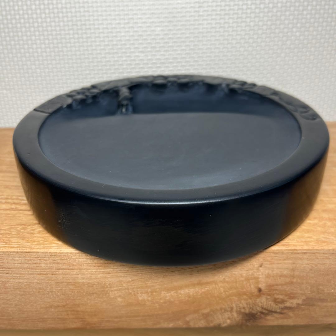 ⭕️奥山朝陽　大型硯　径18cm葡萄刻研　雨畑硯　芳龍閣本舗　名工　望月秀峰