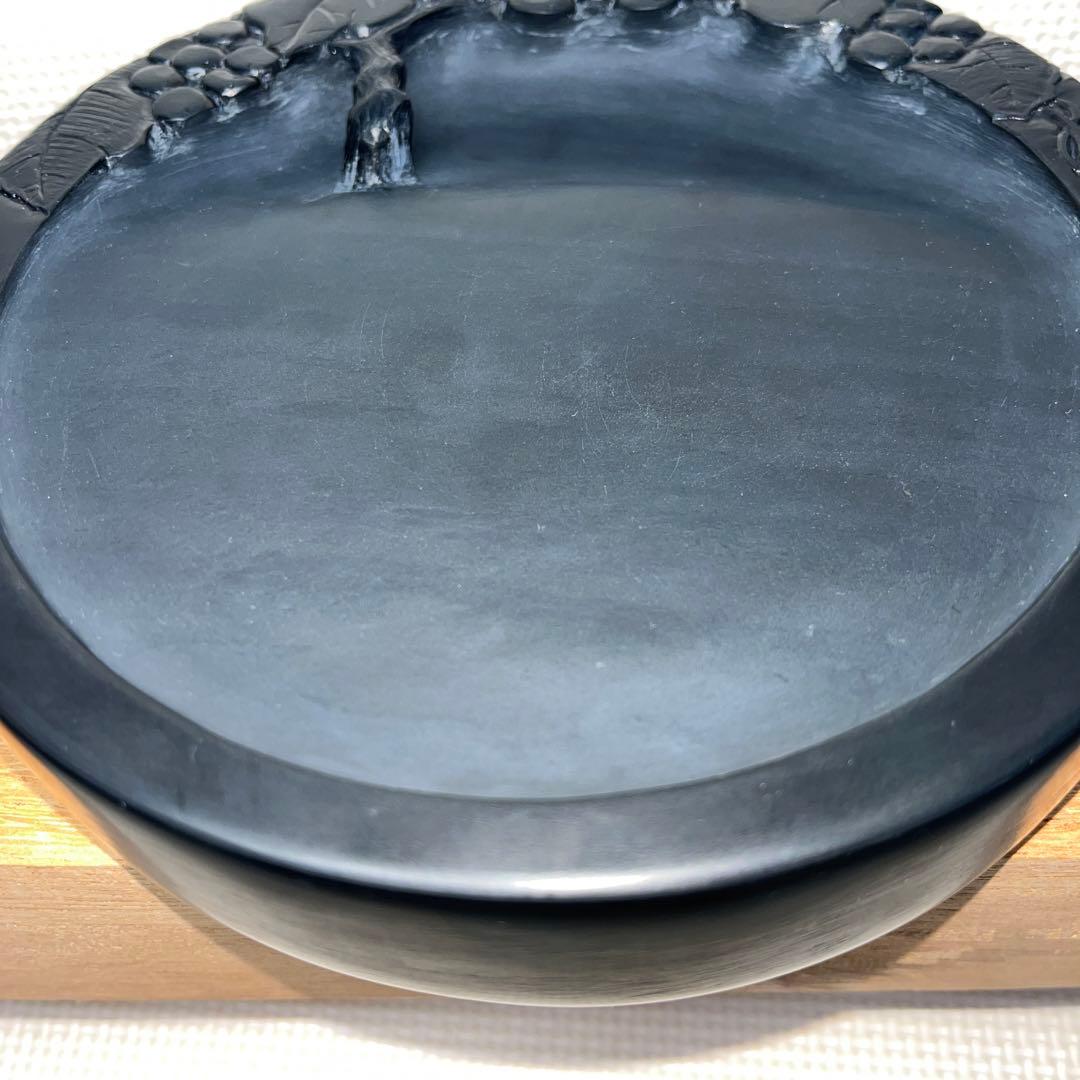 ⭕️奥山朝陽　大型硯　径18cm葡萄刻研　雨畑硯　芳龍閣本舗　名工　望月秀峰