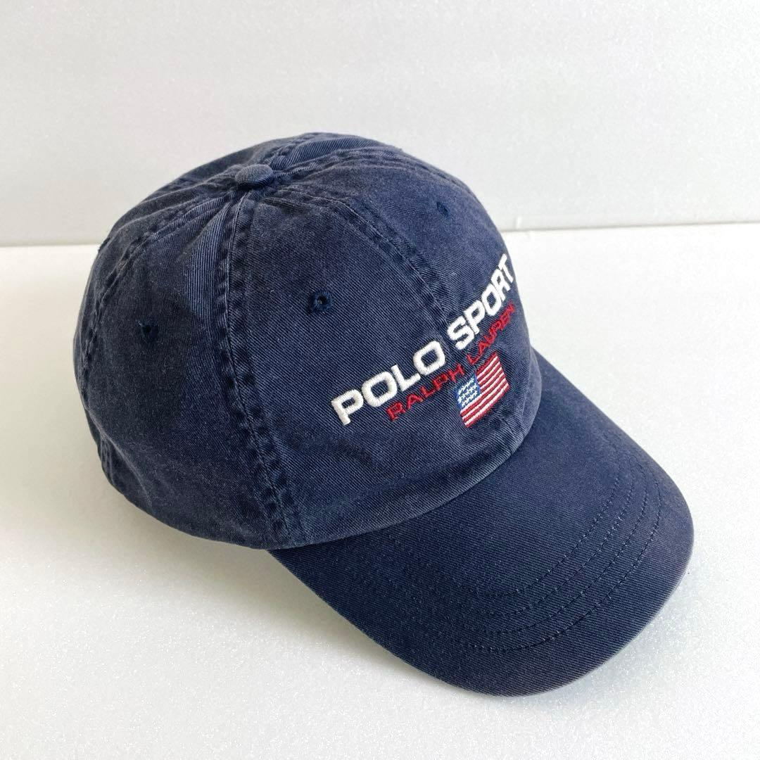 希少レア　人気POLO SPORT キャップ 星条旗 ヴィンテージ　ナス紺　刺繍
