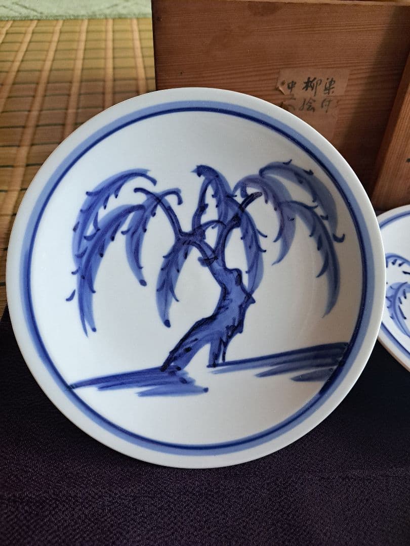 【人間国宝】富本憲吉　平安陶苑　染付　柳絵　六客　①