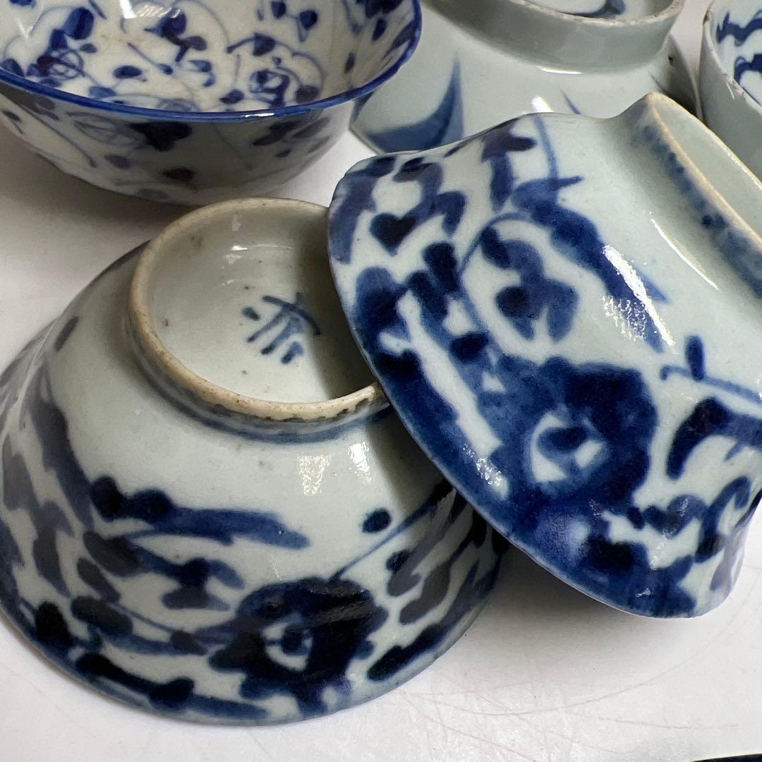 中国清時代　新渡青花盃色々　口径約7.5~10.3㎝　東Y7-1223①タルサ