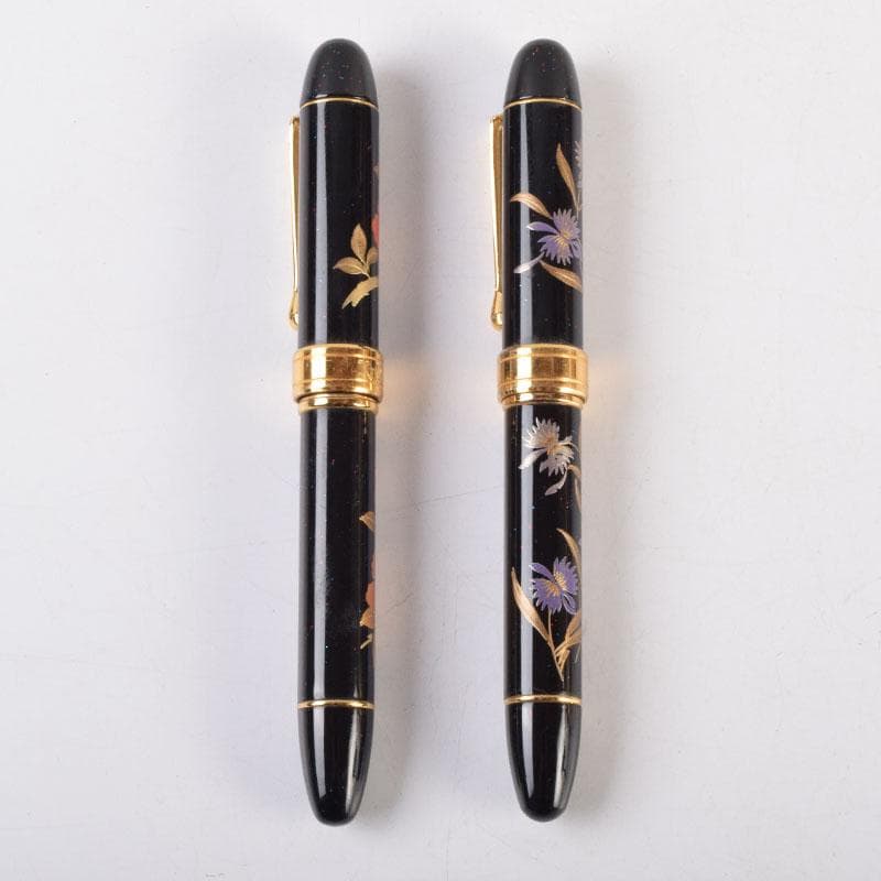 漆塗　花草蒔絵　万年筆　ボールペン　2点まとめて　V　9024