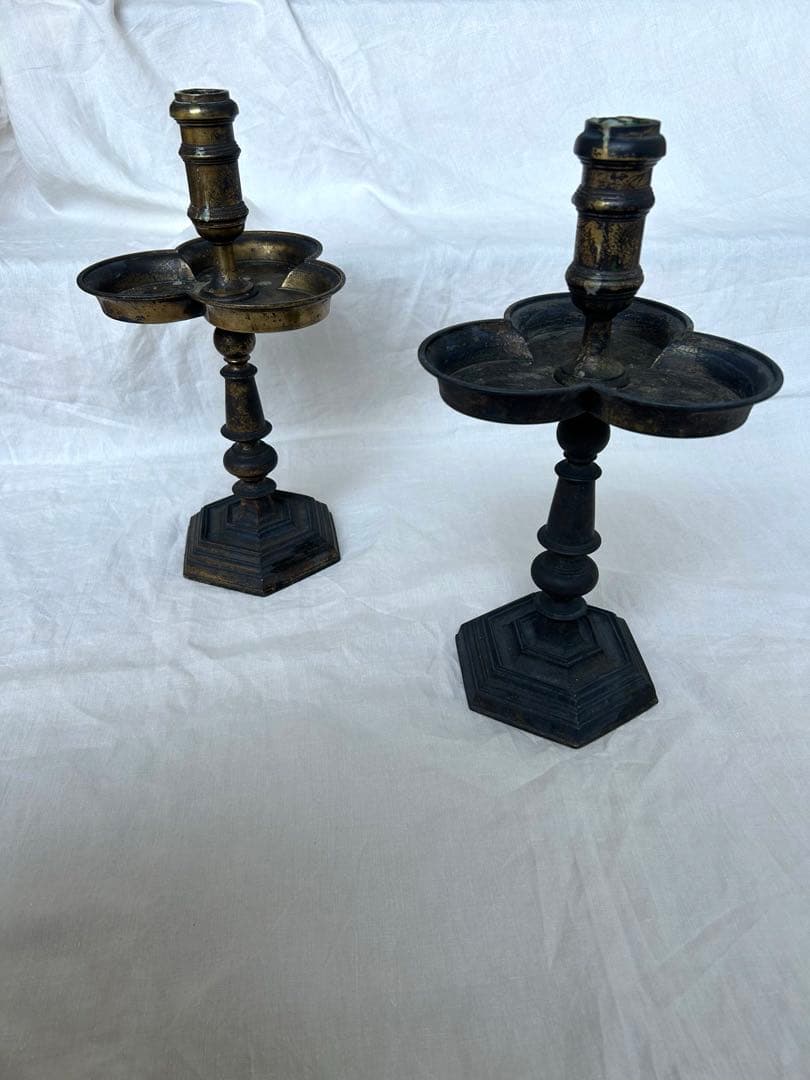 希少　フランスアンティーク 真鍮製 燭台 特大36cm 3つ葉　店舗什器　B