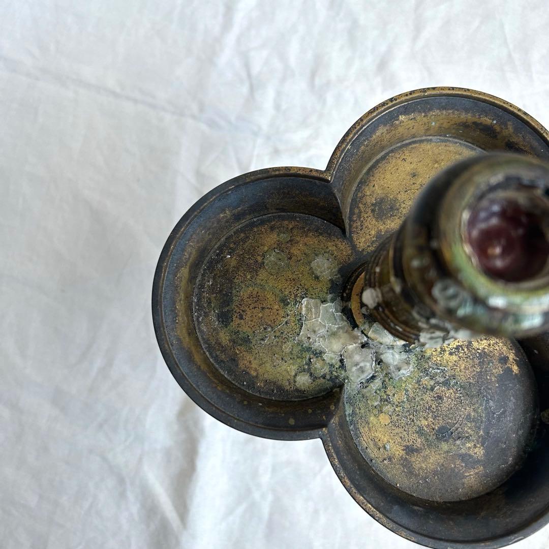 希少　フランスアンティーク 真鍮製 燭台 特大36cm 3つ葉　店舗什器　B