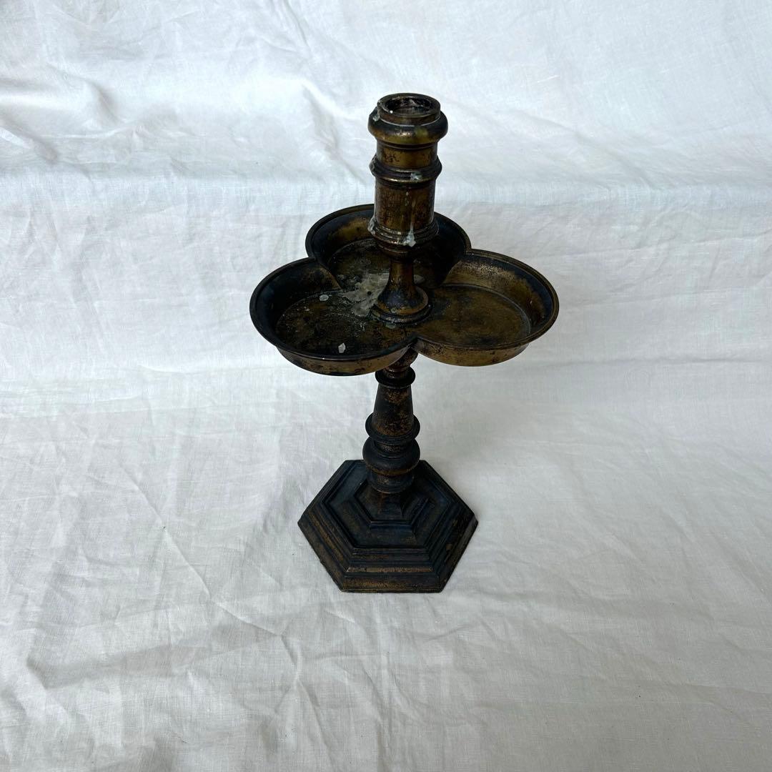 希少　フランスアンティーク 真鍮製 燭台 特大36cm 3つ葉　店舗什器　B