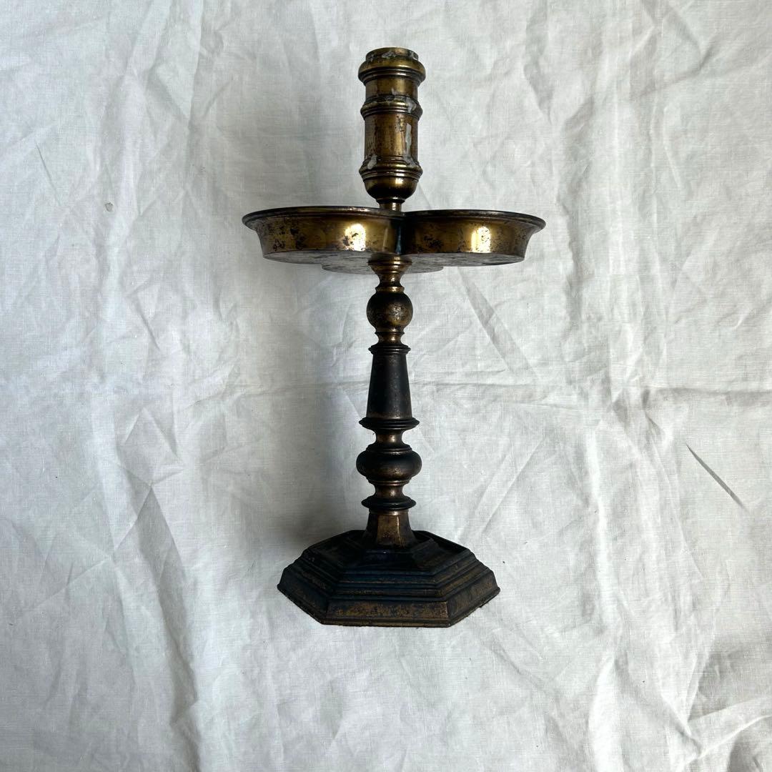 希少　フランスアンティーク 真鍮製 燭台 特大36cm 3つ葉　店舗什器　B