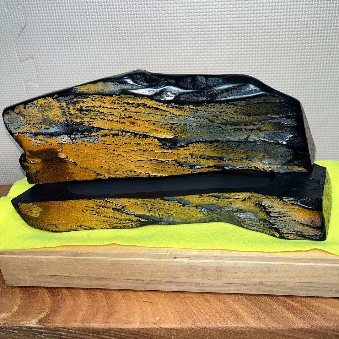 ⭕️龍渓硯　日本工芸会正会員　翠川希石(袈裟美) 共石蓋付き天然硯　5Ｋg超