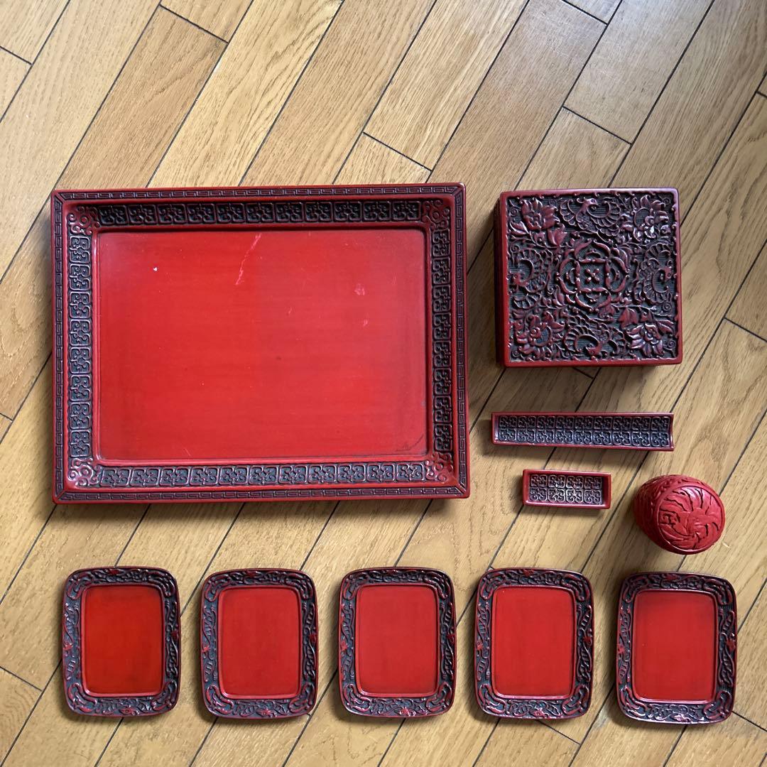 ◾️こんなにたくさんセットの仙台堆朱は珍しいです◾️お盆◾️棗◾️お皿◾️重箱◾️綺麗◾️新品