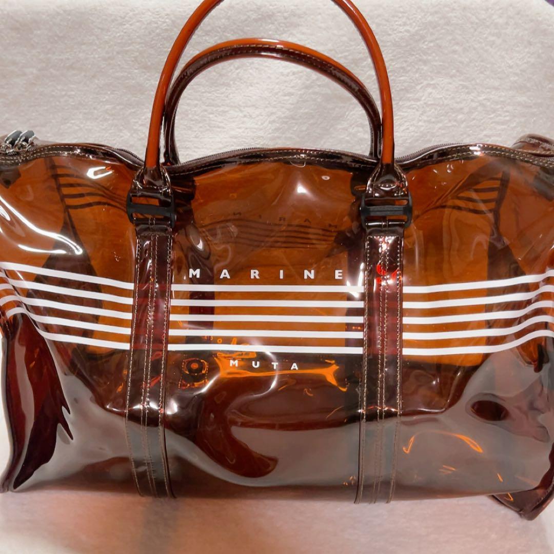 未使用　完売品　ムータ マリン クリアボストンバッグ　ブラウン　ファー　クラッチ