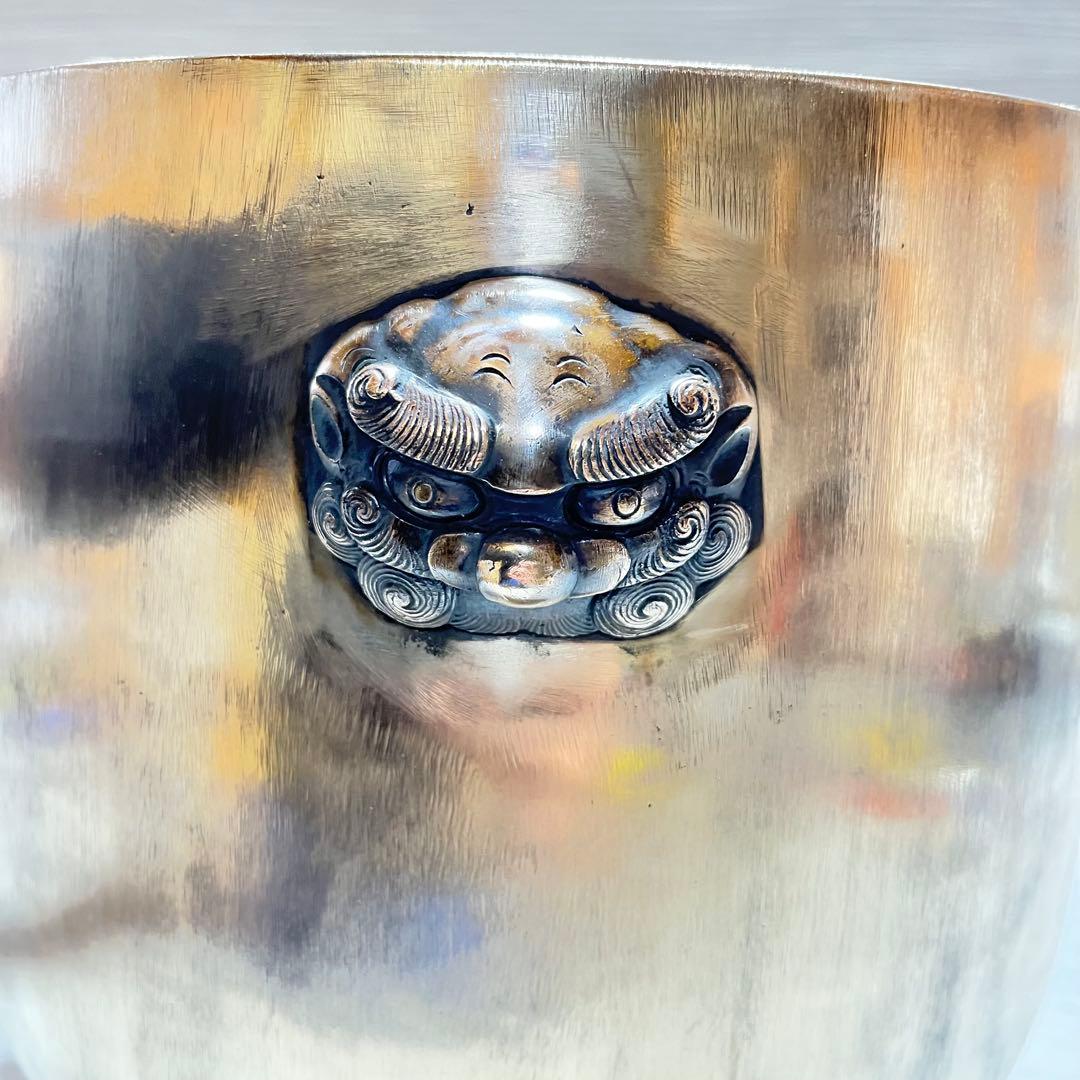 真鍮製　火鉢　獅子頭取手