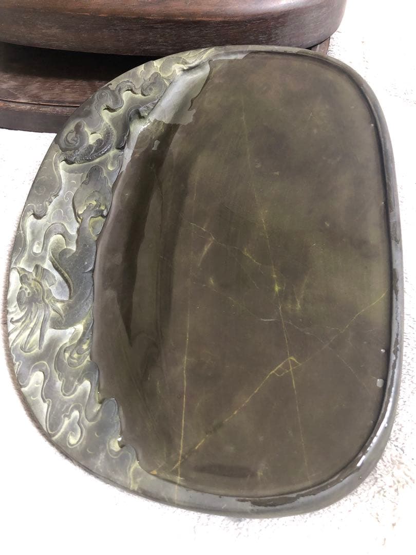 端渓硯 ◆老坑水巖・氷紋 青花・胭脂暈・金綫の極美石◆旧坑◆唐木箱◆10吋大型硯