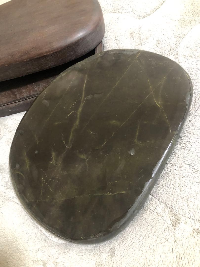 端渓硯 ◆老坑水巖・氷紋 青花・胭脂暈・金綫の極美石◆旧坑◆唐木箱◆10吋大型硯