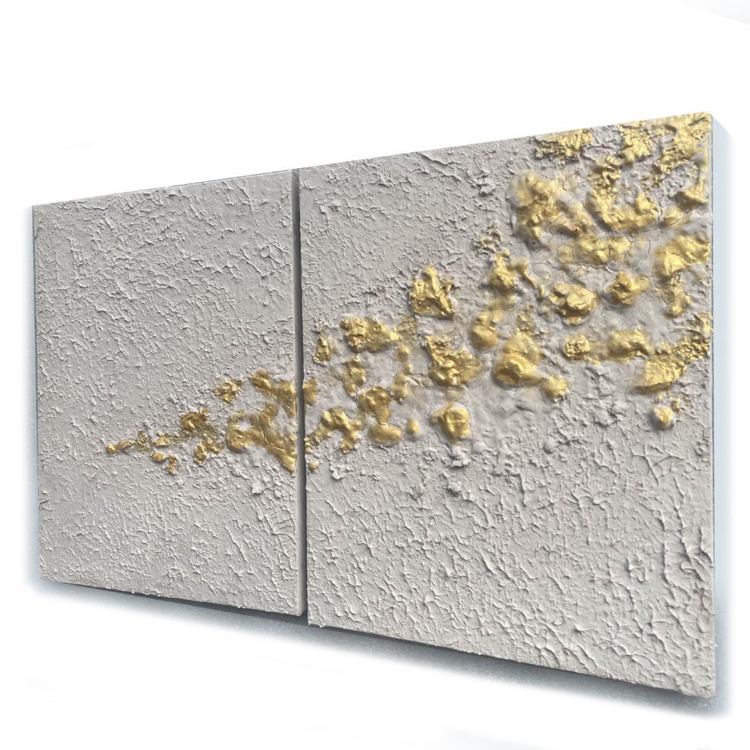 金とベージュの現代アート｜絵画　抽象画　テクスチャ―アート　北欧　壁掛け　パネル