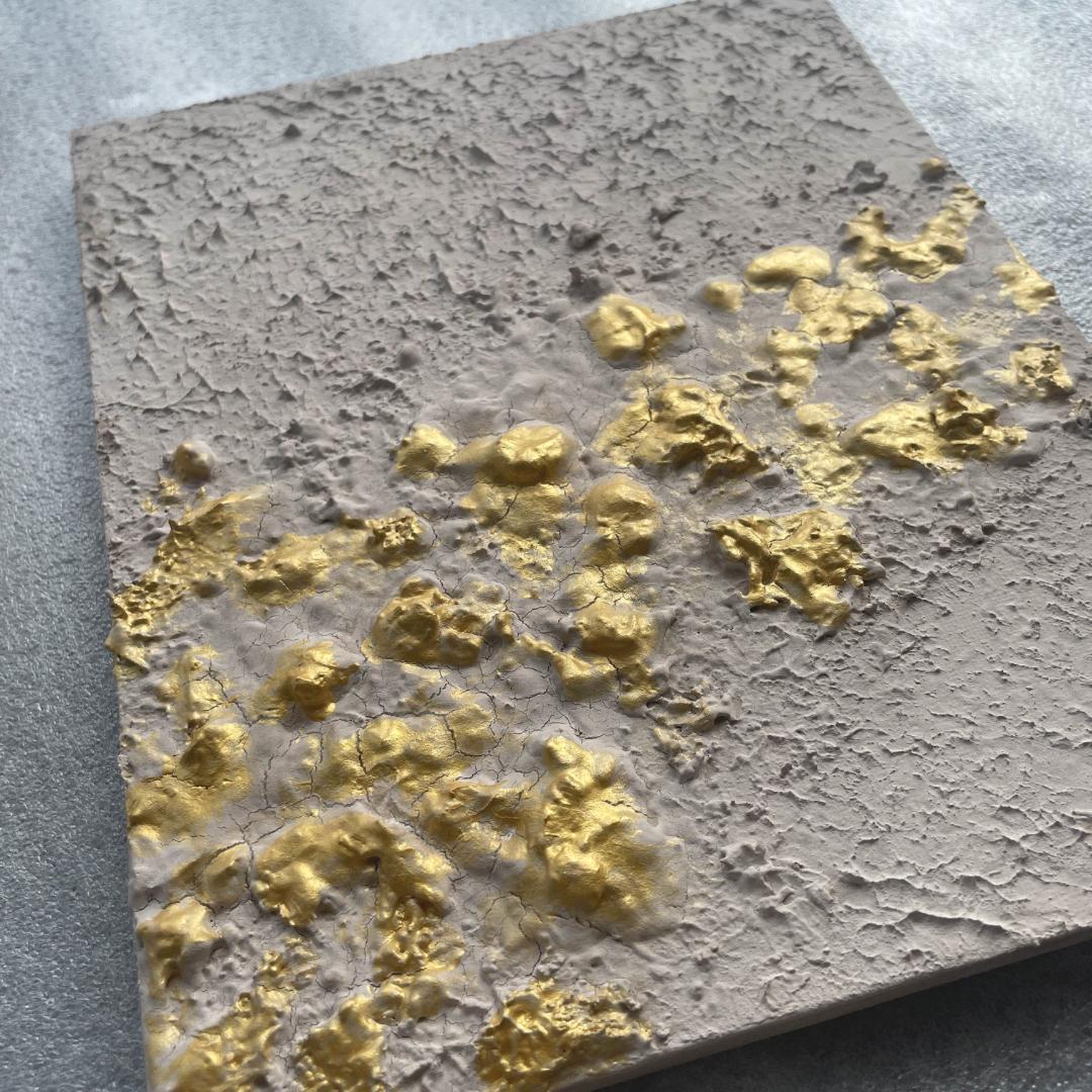 金とベージュの現代アート｜絵画　抽象画　テクスチャ―アート　北欧　壁掛け　パネル