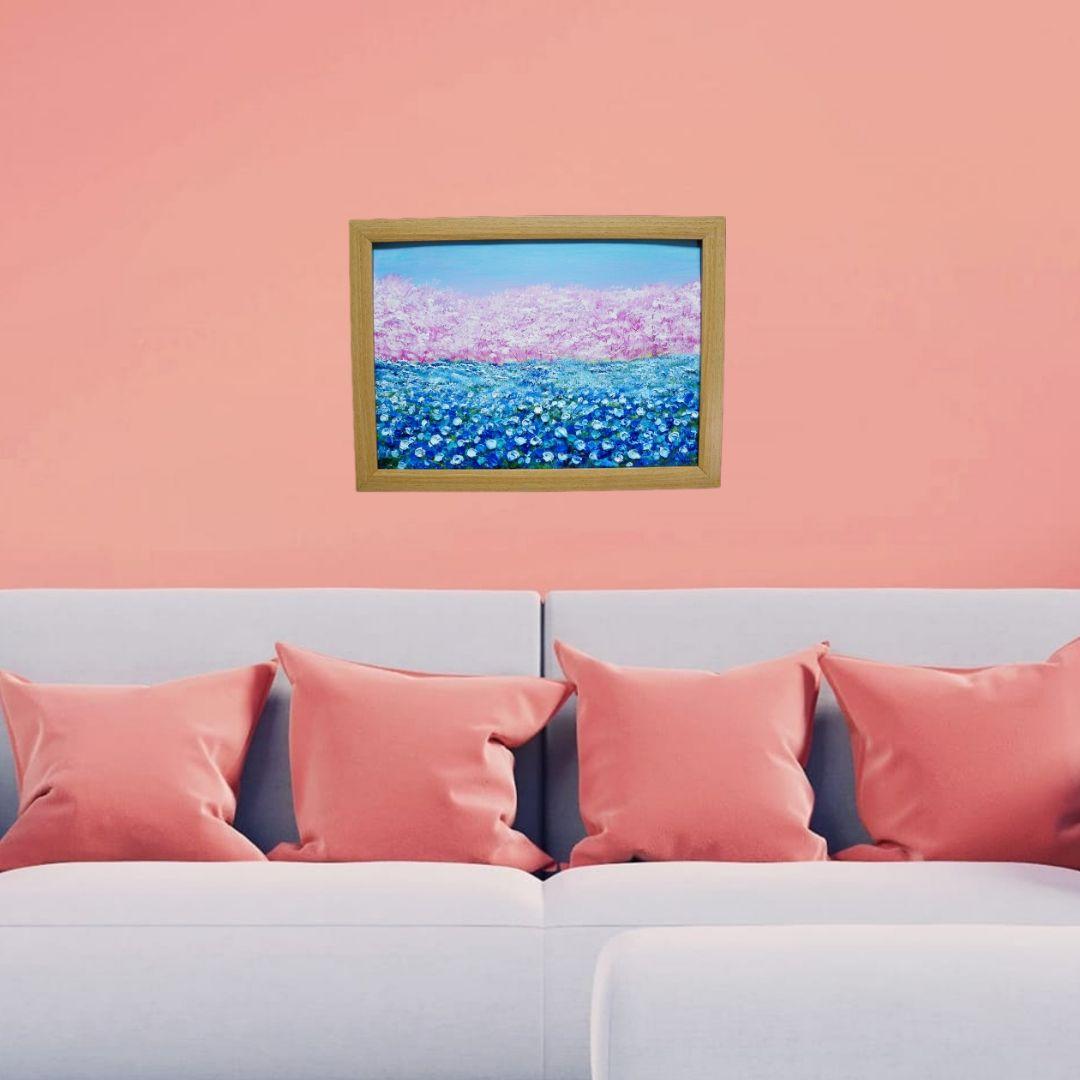 油絵 油彩 油彩画 絵画 絵【ネモフィラとサクラ】