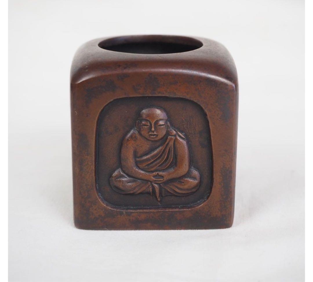 送料無料　金工作家　金谷宗林作　銅製四方仏蓋置　共箱　煎茶道具