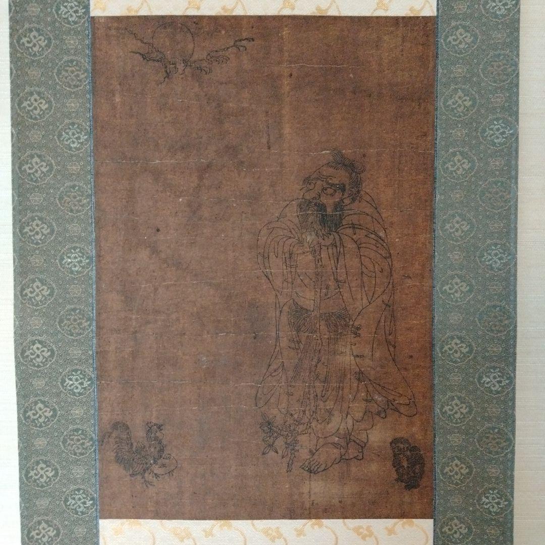 最終値下げ　中国骨董【明の時代孔子造像】昔中国文物商店にて購入旧蔵した水墨画掛軸