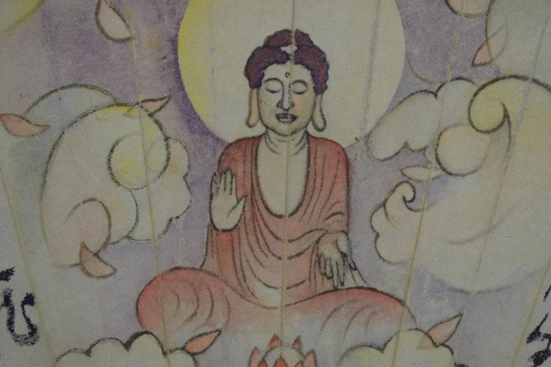 不詳/釈迦如来画賛/扇面/布袋屋掛軸HD-653