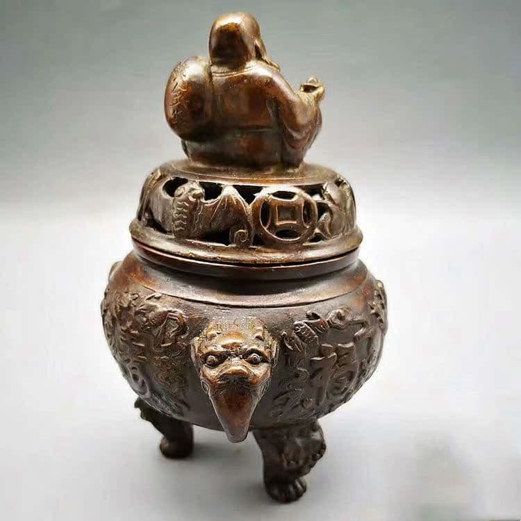 銅 細工 福禄寿弥勒仏薫香炉 茶室香炉 書斎 開運風水 招財装飾品 工芸品 置物