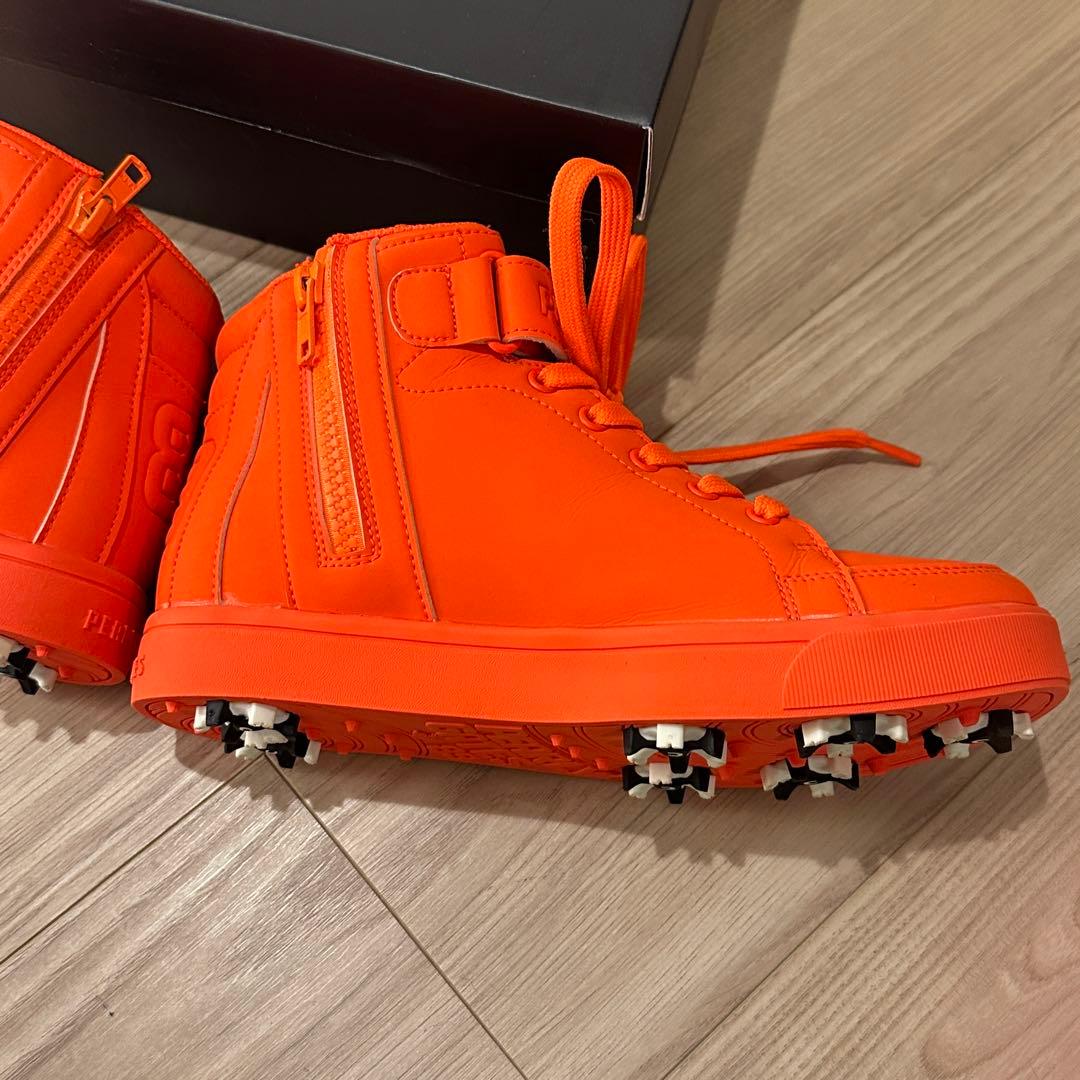 【超美品】パーリーゲイツ ゴルフシューズ ハイカット オレンジ 22.5cm