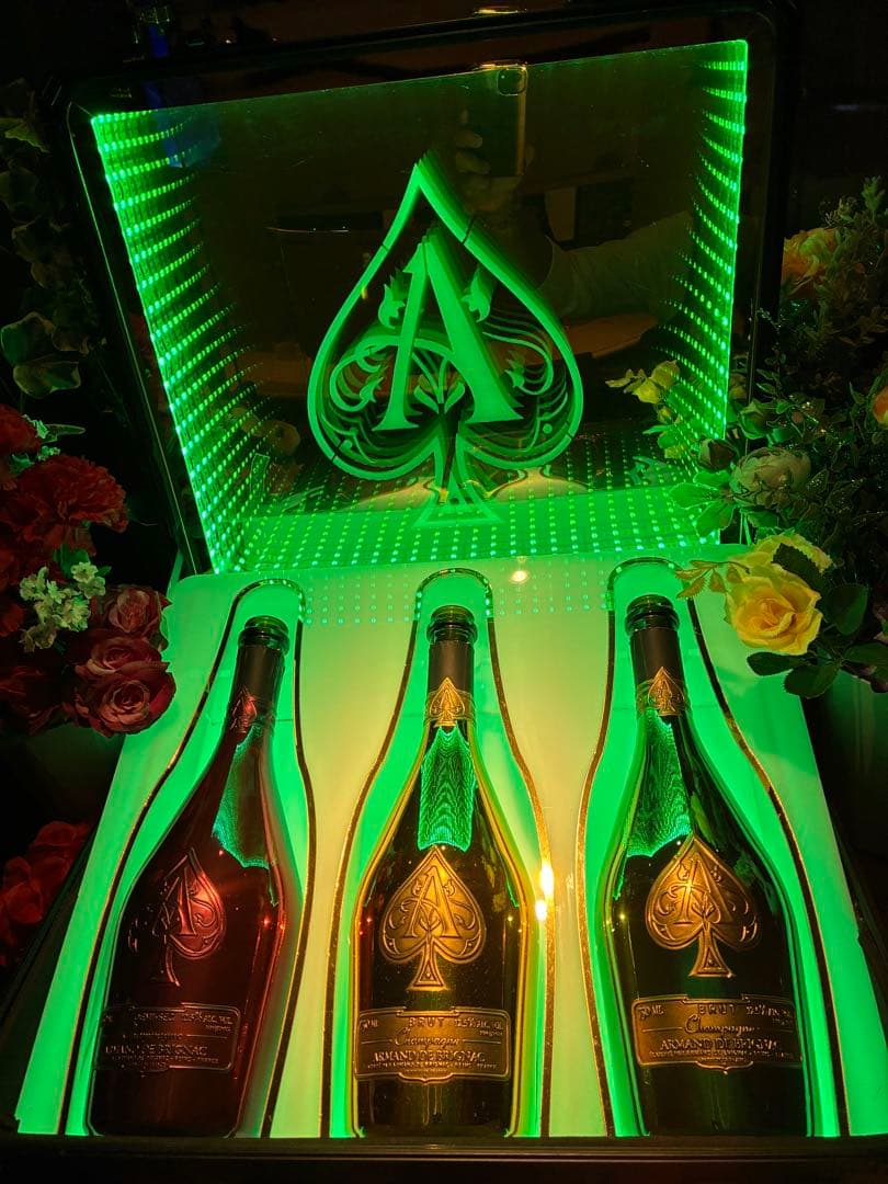 アルマンド信号機アタッシュケース　ロゼ、ゴールド、グリーン3本セット(空き瓶)